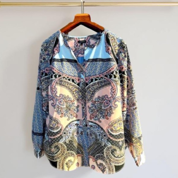 Talbots Pink Blue Paisley Blouse Button Up Size Large - Picture 10 of 13